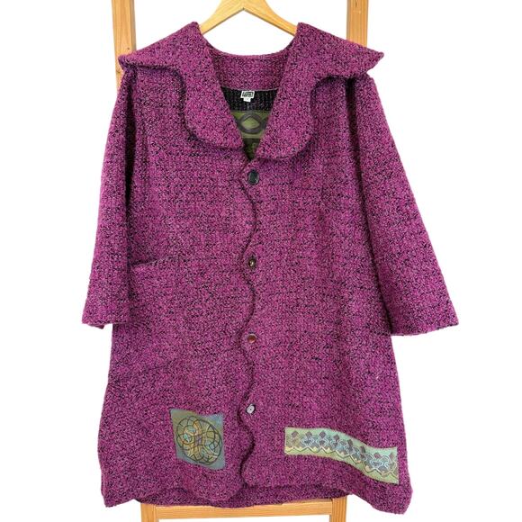 BlueFish Jackets & Blazers - Vintage Bluefish 90's Pink Black Wool Button Down Long Sleeve Jacket Coat MED LG
